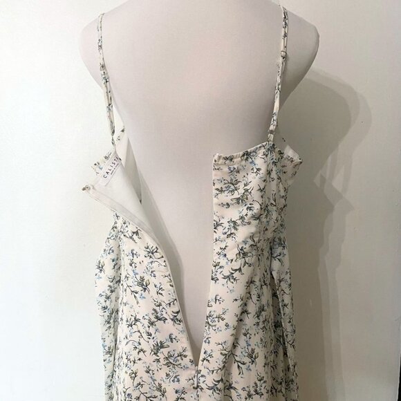 CALISTA WHITE BLUE FLORAL SLEEVELESS BACK SASH DRESS - M - Picture 5 of 9